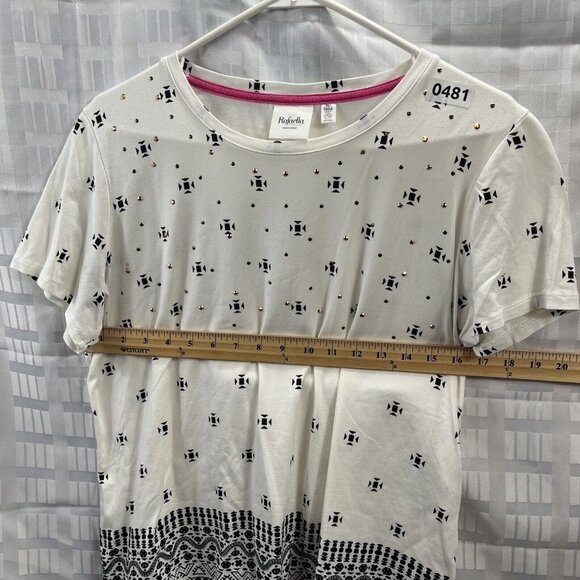 Rafaella Weekend Top Womens Size XL Color White Short Sleeve Rhinstone Boho - Picture 4 of 12
